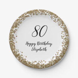 Prato De Papel Elegant 80th Birthday Plates With Gold Sequins