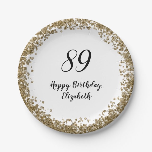Prato De Papel Elegant 89th Birthday Plates With Gold Sequins (Frente)