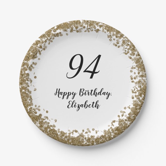 Prato De Papel Elegant 94th Birthday Plates With Gold Sequins (Frente)