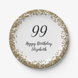 Prato De Papel Elegant 99th Birthday Plates With Gold Sequins