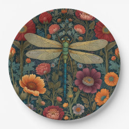Prato De Papel Elegant art nouveau Autumn floral Dragonfly
