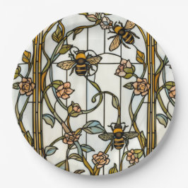 Prato De Papel Elegant art nouveau botanical  bee stain glass