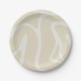 Prato De Papel Elegant Beige Cream Simple Organic Pattern Round