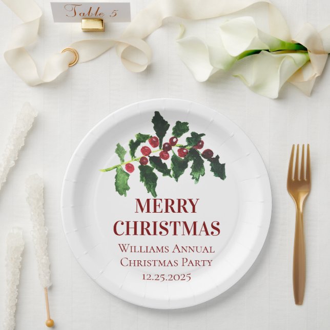 Prato De Papel Elegant Berries Christmas Botanical Simple (Casamento)
