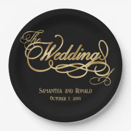 Prato De Papel Elegant Black and Faux Gold Calligraphy Wedding