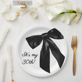Prato De Papel Elegant Black Bow 30th Birthday Paper Plates