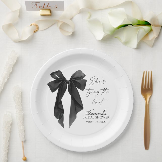 Prato De Papel Elegant Black Bow Bridal Shower  (Casamento)