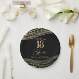 Prato De Papel Elegant Black Gold Agate 18th Birthday Party