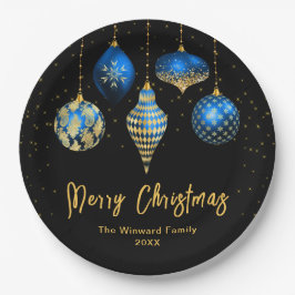Prato De Papel Elegant Blue and Gold Ornament Christmas