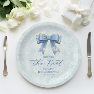 Prato De Papel Elegant Blue Bow Engagement Party Invitation