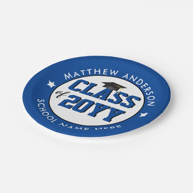 Prato De Papel Elegant Blue Class of 2023 Graduation Party (Inclinado)