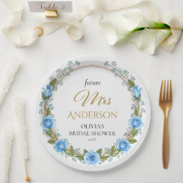 Prato De Papel Elegant Blue Roses & Baby’s Breath 