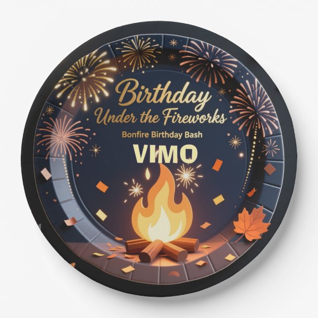 Prato De Papel Elegant Bonfire Night Birthday Party Paper Plates  (Frente)