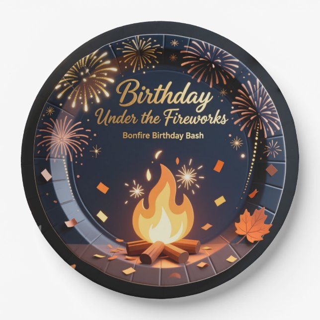 Prato De Papel Elegant Bonfire Night Birthday Party Paper Plates (Frente)