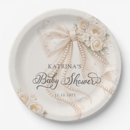 Prato De Papel Elegant Bow Flowers Baby Shower