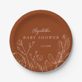 Prato De Papel Elegant Burnt Orange Botanical Leaves