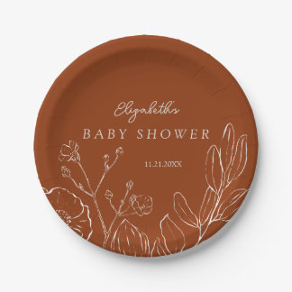 Prato De Papel Elegant Burnt Orange Botanical Leaves 