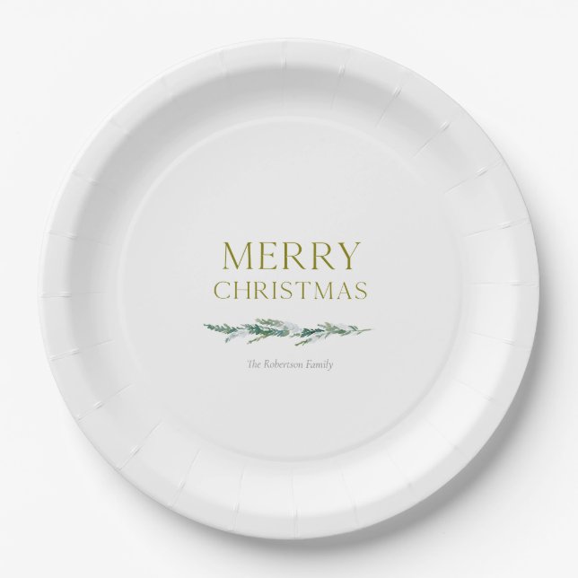 Prato De Papel Elegant Christmas Evergreen Personalized  (Frente)