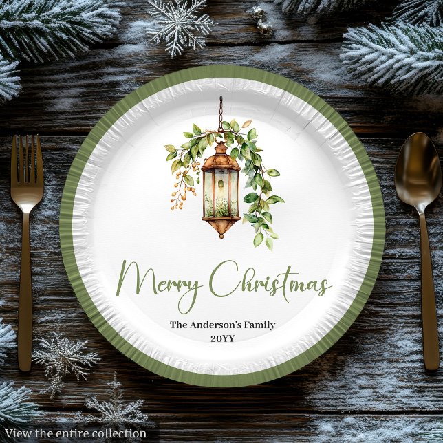 Prato De Papel Elegant Christmas Lantern with Boho Florals Plate (Elegant Christmas Lantern with Boho Florals Plate

)