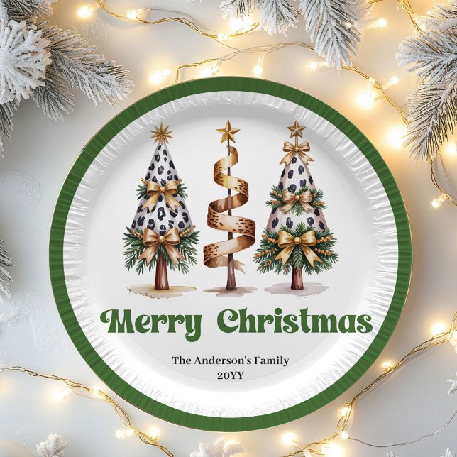 Prato De Papel Elegant Christmas Tree Editable Custom Paper Plate (Elegant Christmas Tree Editable Custom Paper Plates)