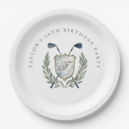 Prato De Papel Elegant Classic Monogram Golf Crest Birthday Party