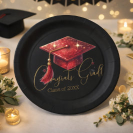 Prato De Papel Elegant Congrats Grad Artwork in Red, Gold & Black