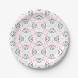 Prato De Papel Elegant Cute Winter Green Pink Leaves Pattern