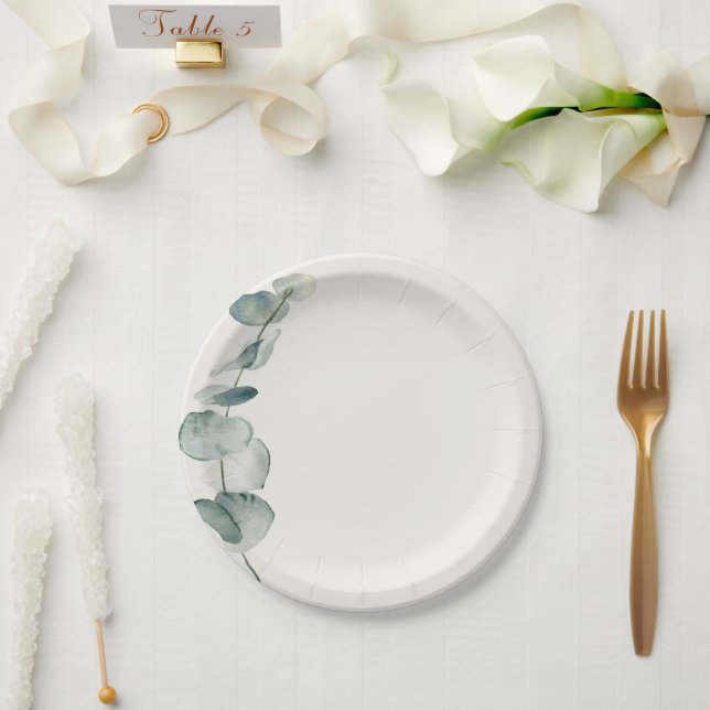 Prato De Papel Elegant Eucalyptus Dinner Plate Coastal (Casamento)