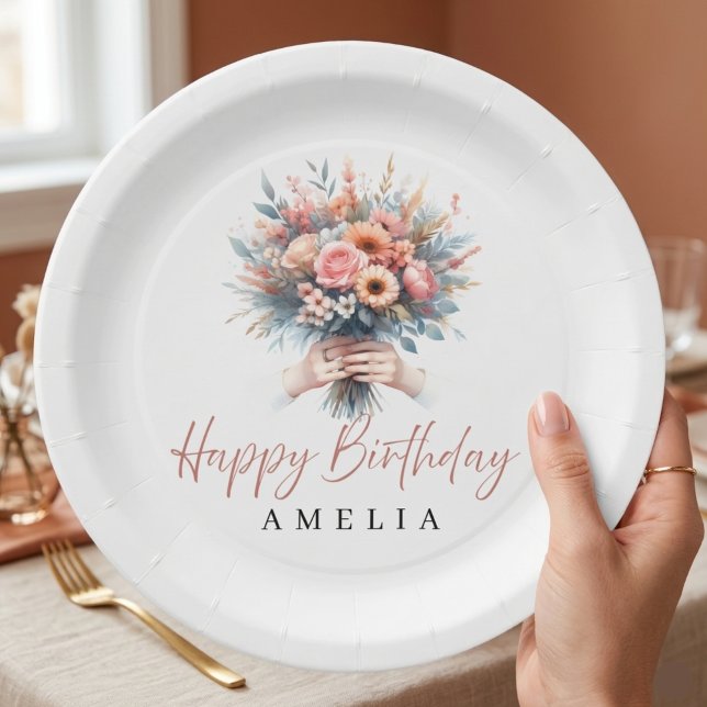 Prato De Papel Elegant Floral Sweet 16 Custom Party Plate (Criador carregado)