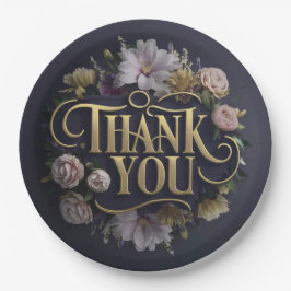Prato De Papel  Elegant Floral “Thank You” 