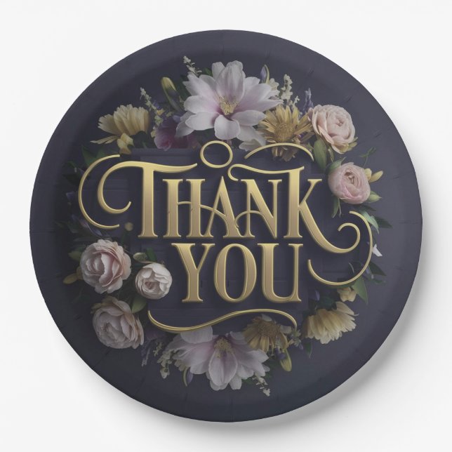 Prato De Papel  Elegant Floral “Thank You”  (Frente)