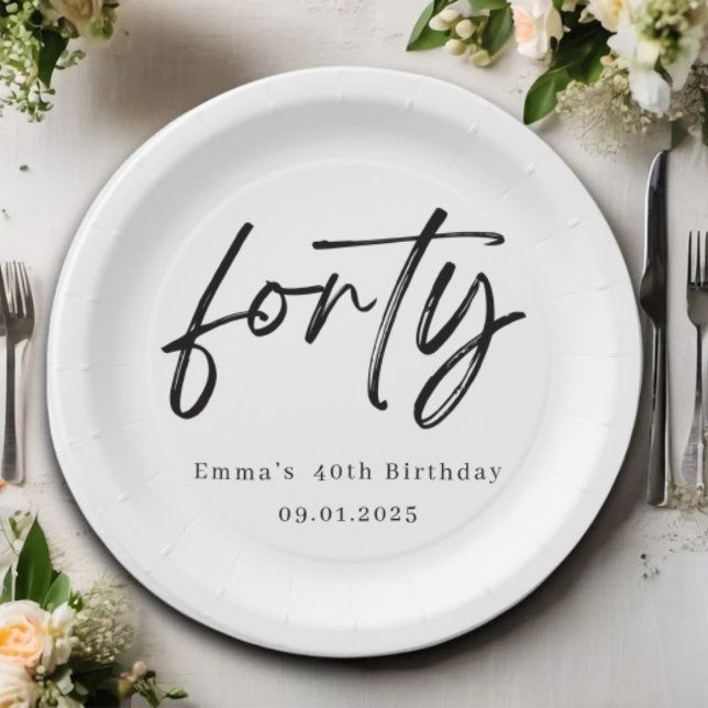 Prato De Papel Elegant Forty Birthday Party Plates (Criador carregado)