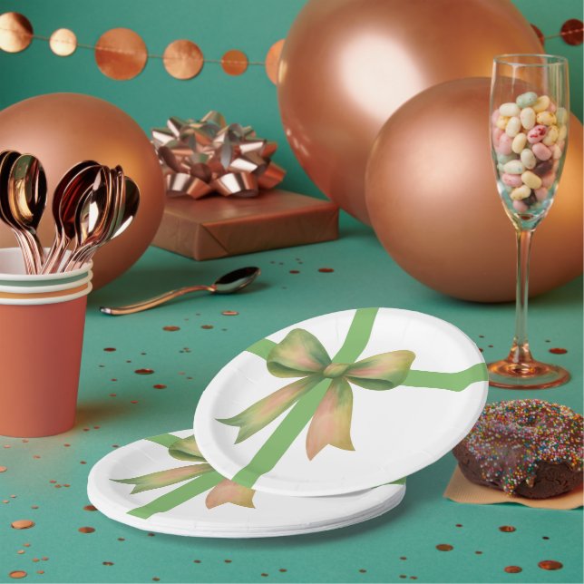 Prato De Papel Elegant Gift Bow – Modern Christmas Design (Múltiplo)