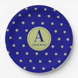 Prato De Papel Elegant Gold & Blue Star Pattern Monogram