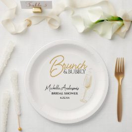 Prato De Papel Elegant Gold Brunch & Bubbly Bridal Shower