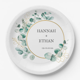 Prato De Papel Elegant Gold Greenery Eucalyptus Personalized