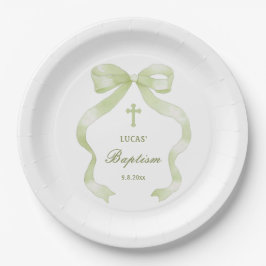Prato De Papel Elegant Green Bow Baptism