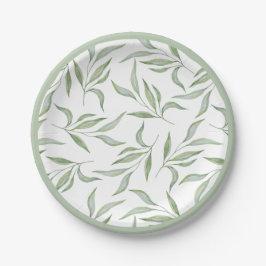 Prato De Papel Elegant Green Watercolor Leaves Botanical Pattern