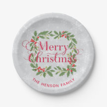 Elegant Holly Wreath Snowflakes Merry Christmas