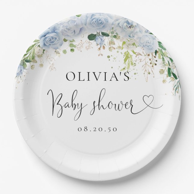 Prato De Papel Elegant Light Blue Baby Shower Paper Plate (Frente)