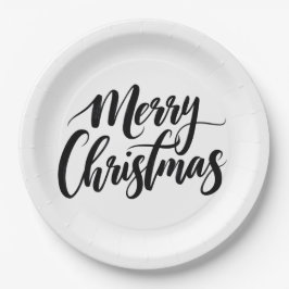 Prato De Papel Elegant Merry Christmas Text Paper Plates