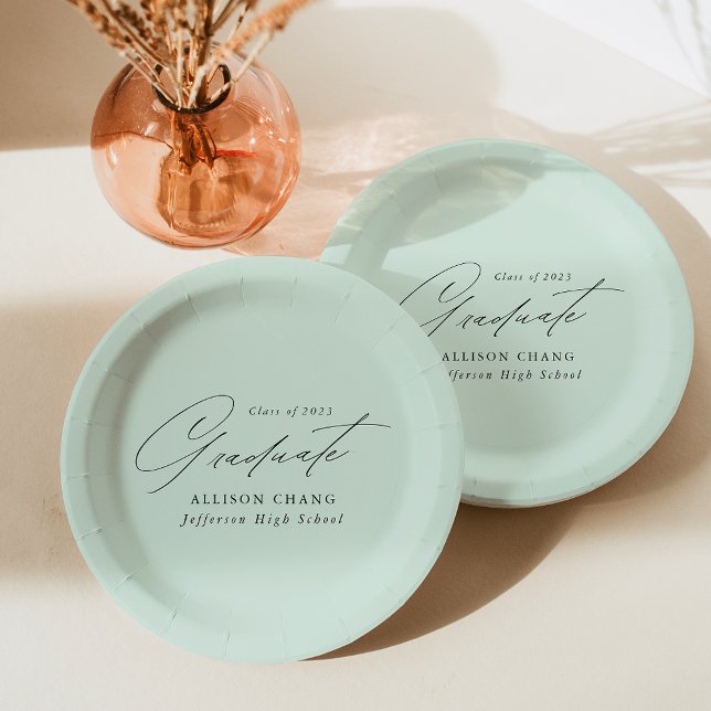 Prato De Papel Elegant Minimalist Mint Green Graduation (Criador carregado)