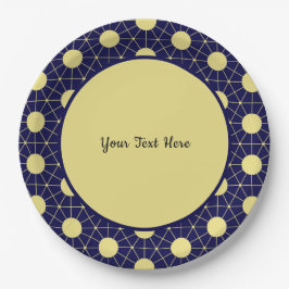 Prato De Papel Elegant Navy and Gold Geometric Tile Pattern
