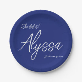 Prato De Papel Elegant Navy Blue Graduation Party She Did It