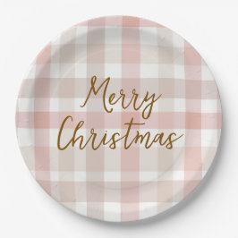 Prato De Papel Elegant Pastel Plaid Merry Christmas Paper Plates