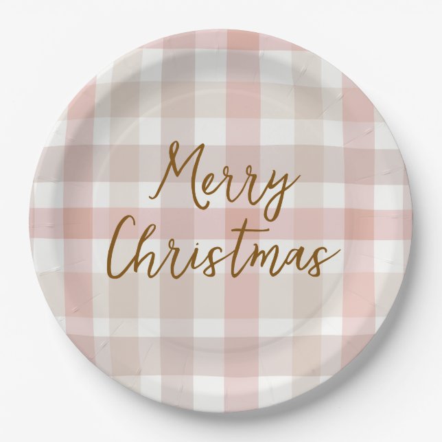 Prato De Papel Elegant Pastel Plaid Merry Christmas Paper Plates (Frente)