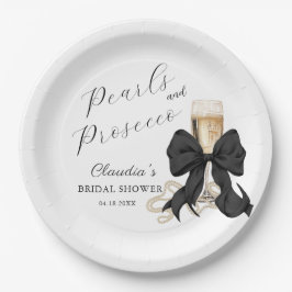 Prato De Papel Elegant Pearls & Prosecco Black Bow Bridal Shower
