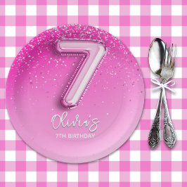 Prato De Papel Elegant Pink Balloon Numbers 7th Birthday for Girl