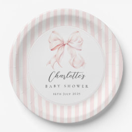 Prato De Papel Elegant Pink Bow Baby Shower