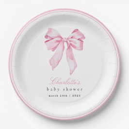 Prato De Papel Elegant Pink Bow Baby Shower 